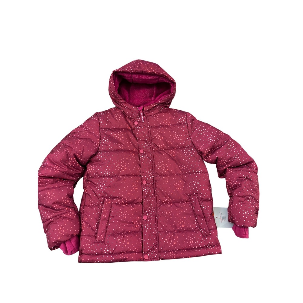 Cat and Jack Girls Puffer Jacket Star Print Hooded Winter Outerwear Size L 10 12